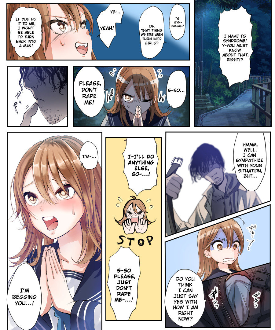 Hentai Manga Comic-The Story of How a TS Girl That Won't Be Able to Go Back to Being a Man if Fucked Is Assaulted by a Rapist and Desperately Flirts With Him in Order to Protect Her Virg...-Read-13